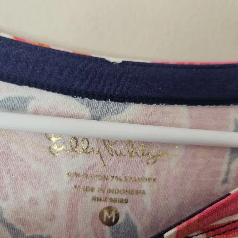 Lilly Pulitzer Pink Blue Dress 3/4 sleeve Floral Size Medium - Picture 6 of 9